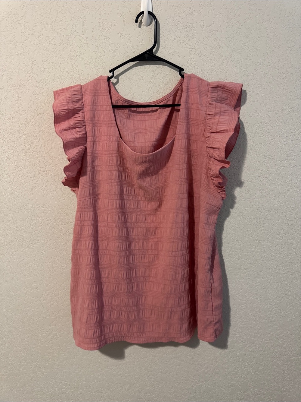Women's Pink Ruffle Sleeve Textured Top